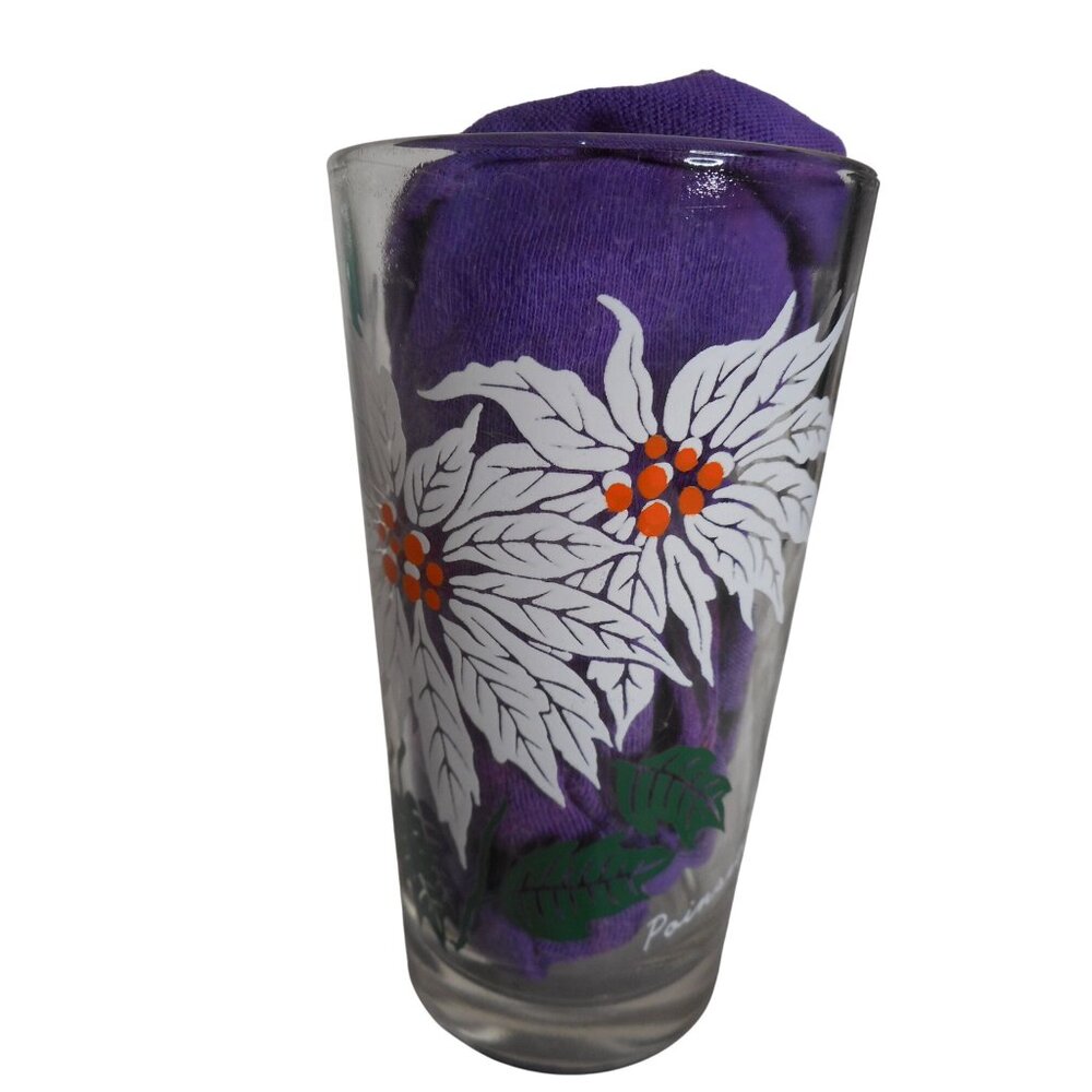 MCM Peanut Butter Juice Glass Tumbler White Poinsettia Estate find 5" #2 - Picture 3 of 4